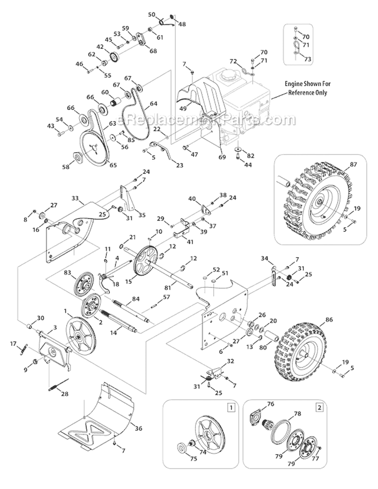 Drive System Diagram and Parts List for 31AS63EE700 2012 Yard Machines Snow Blower